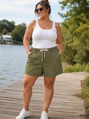 Torrid Olive Green Drawstring Utility Shorts Size 3X